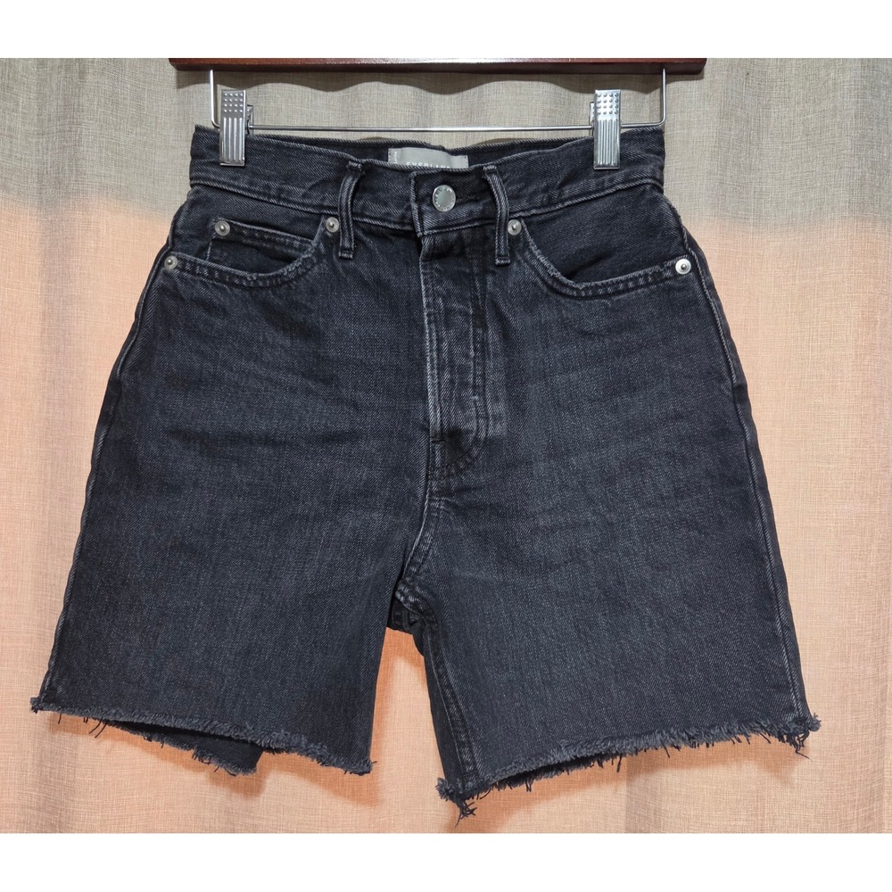 Everlane The Rigid Way-High Short Black Organic Cotton Denim Raw Hem Shorts